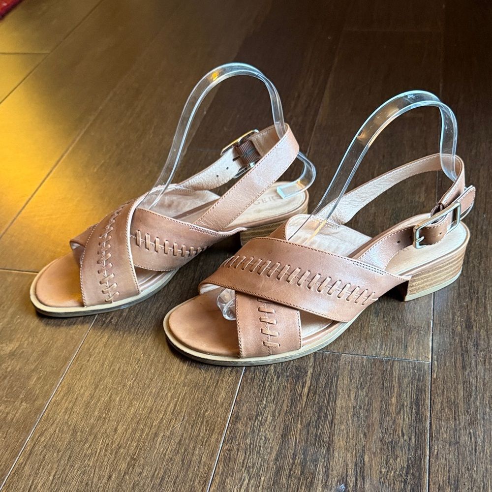 Jack Rogers Amelia City Sandal Leather Whipstitch Block Heel Slingback Women's 7 - Picture 2 of 10